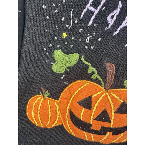 VTG Holiday Editions Halloween Sweater Vest Women XL Black Jack O Lantern Bats - Picture 11 of 14